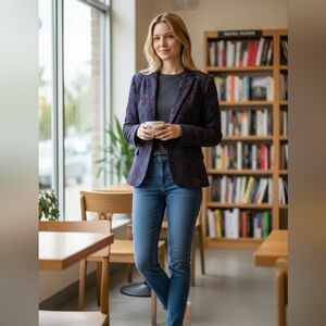 Coldwater Creek Women's Purple Paisley Blazer Jacket Size Small